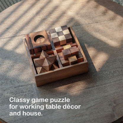 BSIRI Wooden Puzzle Box Set (4 Games) - Challenging Brain Teasers 3D Puzzles for Adults, Interlocking Games for IQ Test. Ideal for Rustic Patio