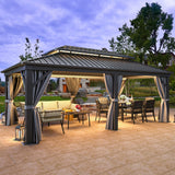 YITAHOME 12x20ft Hardtop Gazebo with Nettings and Curtains, Heavy Duty Double Roof Galvanized Steel Outdoor Combined of Vertical Stripes Roof for YITAHOME