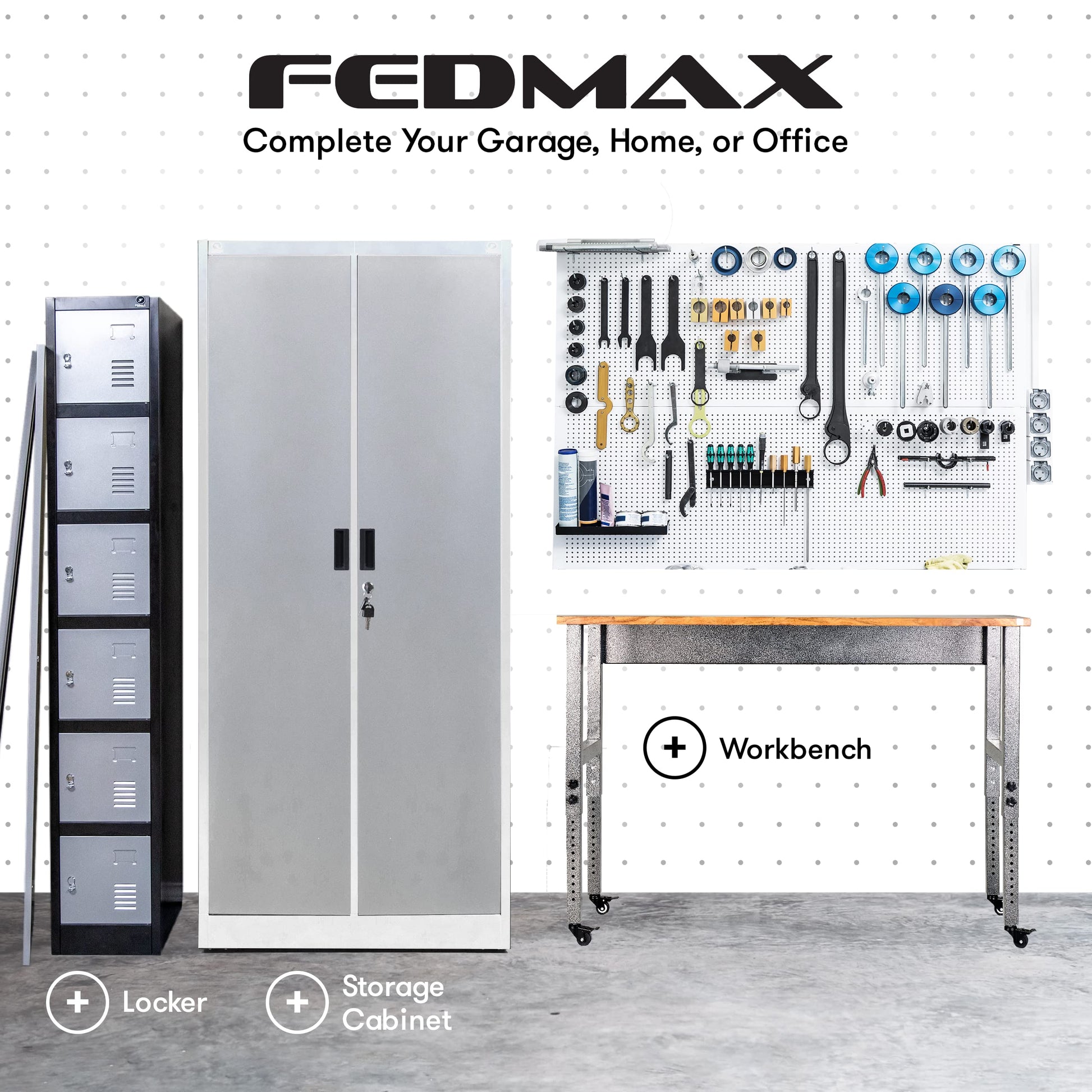 Fedmax Metal Garage Storage Cabinet - 71-inch Tall Large Steel Utility Locker with Adjustable Shelves & Locking Doors - Garage Cabinets for Tool - WoodArtSupply