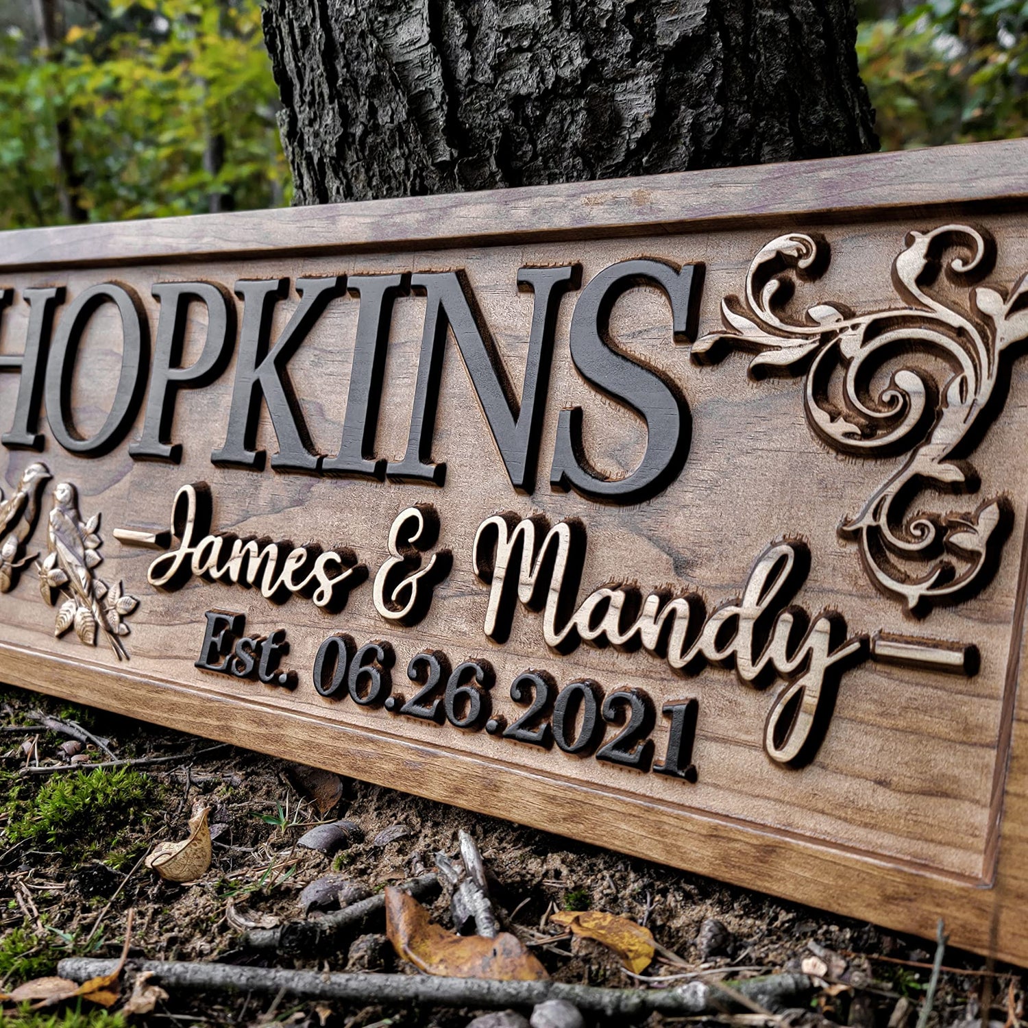 Rustic Wedding Decor | Personalized Wedding Gifts | Custom Wedding Signs | Last Name Sign | Love Bird Wall Decor | Bridal Shower Sign | Wood Garden 3D Woodworker
