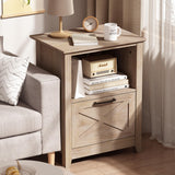 PrimeZone 30" Tall Nightstand for King & Queen Bed with Storage Drawer & Open Cubby - Beige Wood End Table Bedside Table for Living Room, Bedroom, PrimeZone