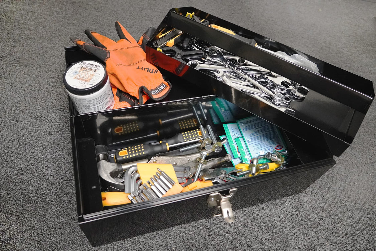 16" Portable Steel Heavy-duty Tool Box 18-Gauge with Metal Latch and Handle Black HantekSteel