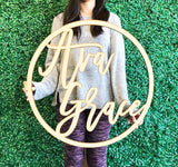 Personalized Wooden Circle Crib Sign – Customize First and Last Name - 3 Sizes: 12, 18, 24 inches wide -Nursery Name Sign, Baby Shower Decor, Generic