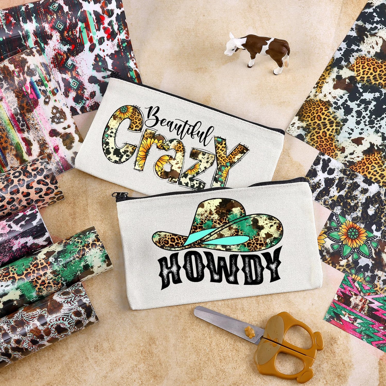 HTVSTD Cowhide Cheetah HTV Vinyl -10 Sheets 12 * 10 inches Heat Transfer Vinyl Sunflower Turquoise HTV Iron on Vinyl Mexico Serape Patterned HTV HTVSTD