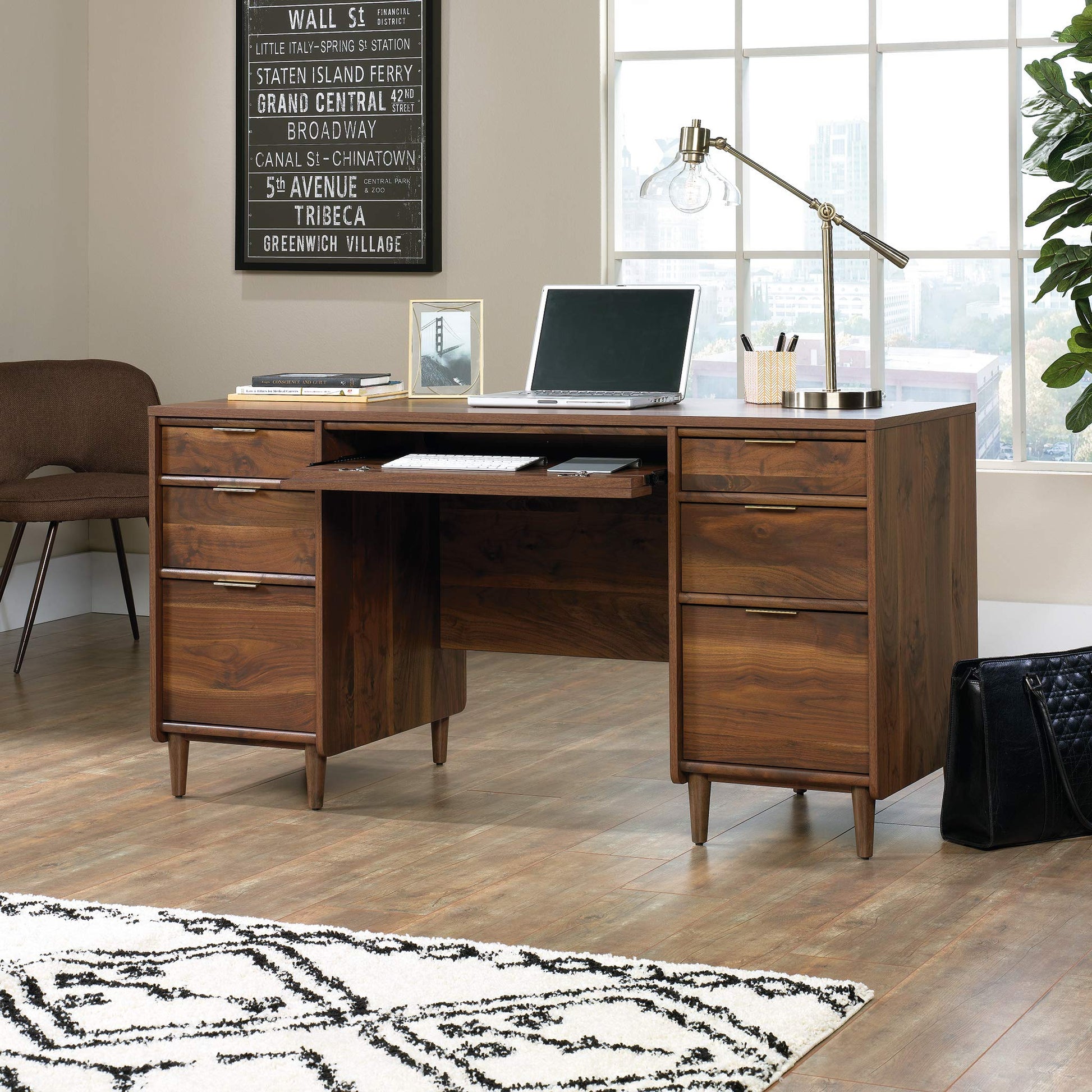 Sauder Clifford Place Executive Desk, Grand Walnut finish - WoodArtSupply