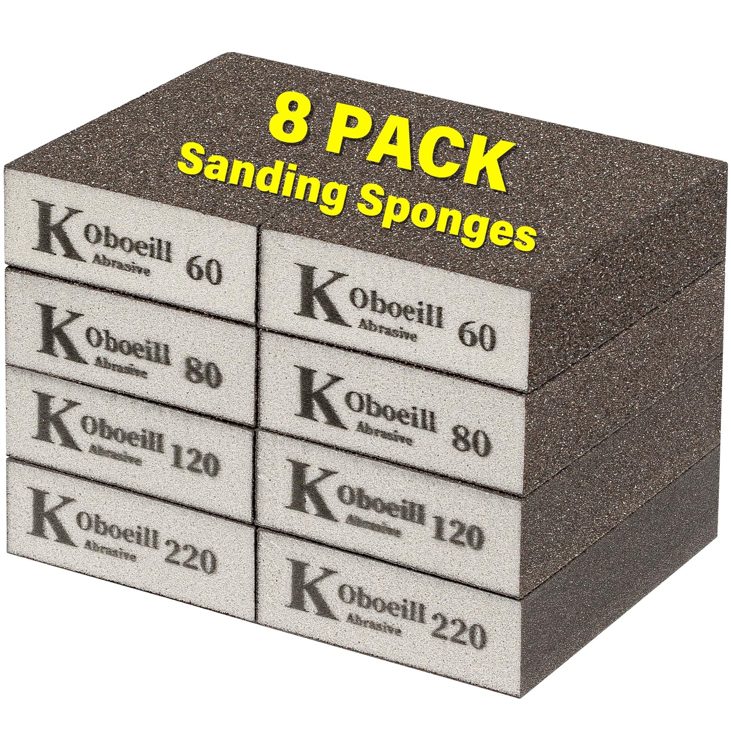8 Pcs Sanding Block, Washable and Reusable Sanding Sponge for Drywall Wood Metal, Sandpaper Blocks in 60 80 120 220 Grit Coarse/Medium/Fine, Sand