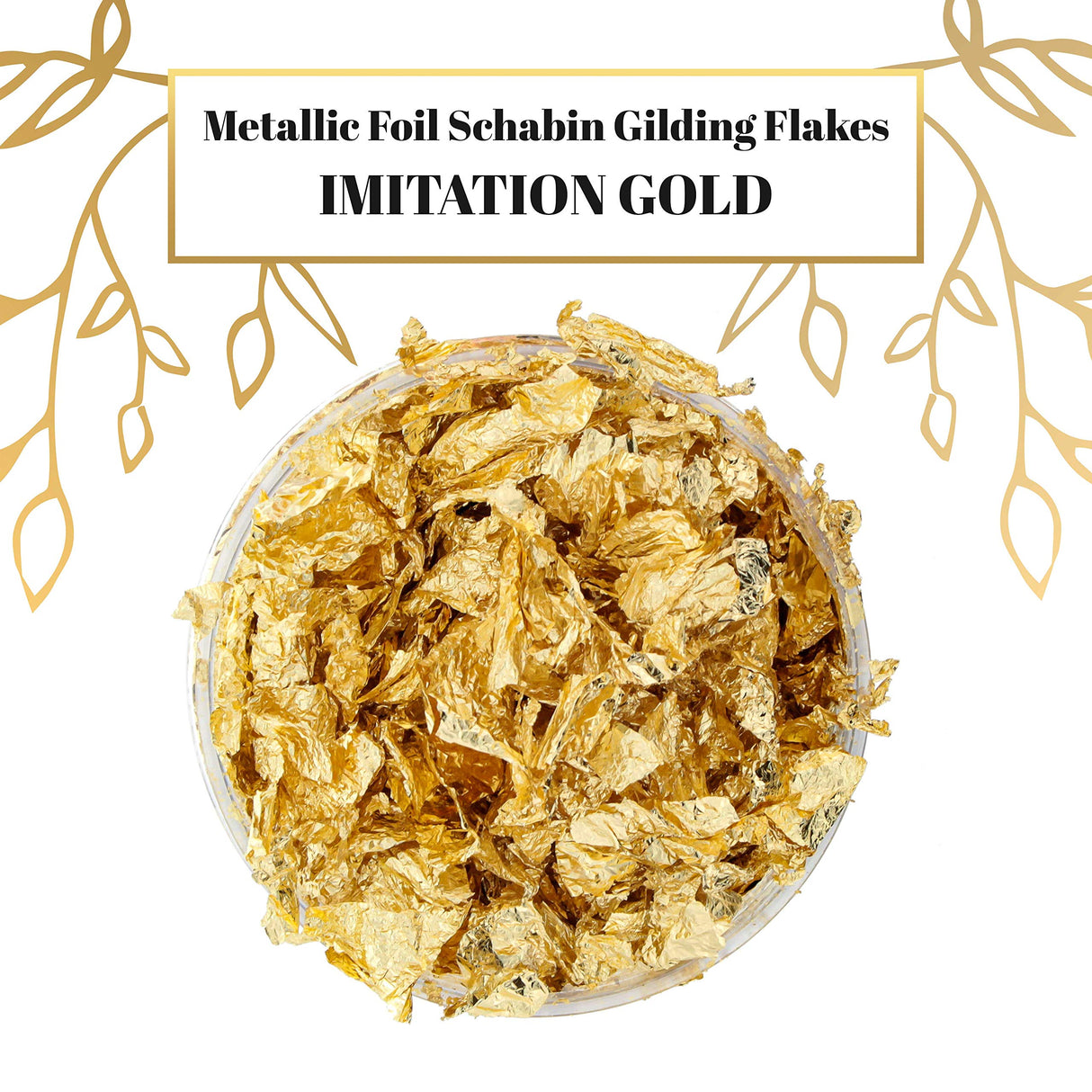 U.S. Art Supply Metallic Foil Schabin Gilding Gold Leaf Flakes - Imitation Gold in 10 Gram Bottle - Gild Picture Frames, Paintings, Furniture, U.S. Art Supply