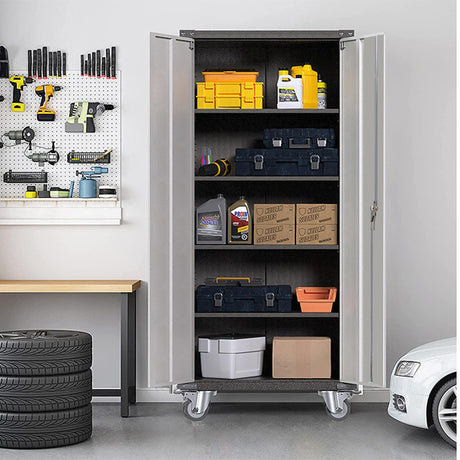 Waqiv 71'' Locking Metal Cabinet with 2 Door and 4 Adjustable Shelves, Heavy Duty Garage Storage Cabinet on Wheels, Rolling Tool Cabinets for Utility Waqiv