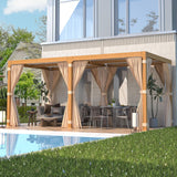 EROMMY Louvered Pergola 10' x 20' Outdoor Hard Top Gazebo with Wooden Grain Aluminum Frame and Adjustable Metal Rainproof Roof for Garden & Patio, EROMMY