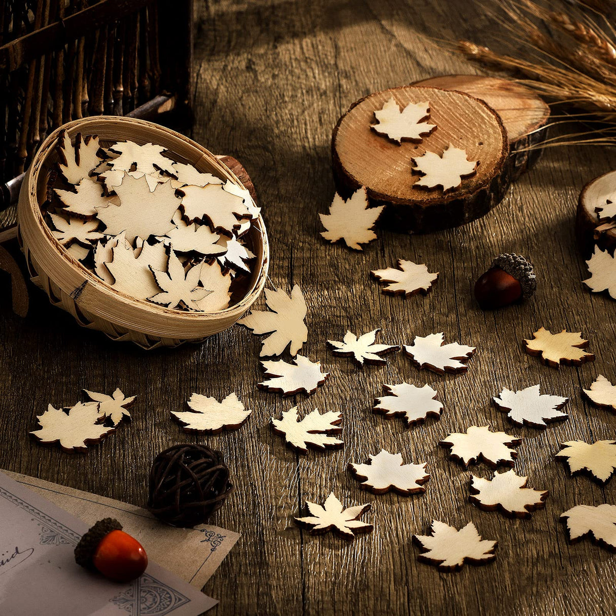 80 Pieces Wooden Maple Leaf Cutout Unfinished Blank Wooden Maple Leaf Slice Maple Leaf Shaped Wood Pieces 1.2 Inch Mini Wooden Maple Leaf Ornament Jetec