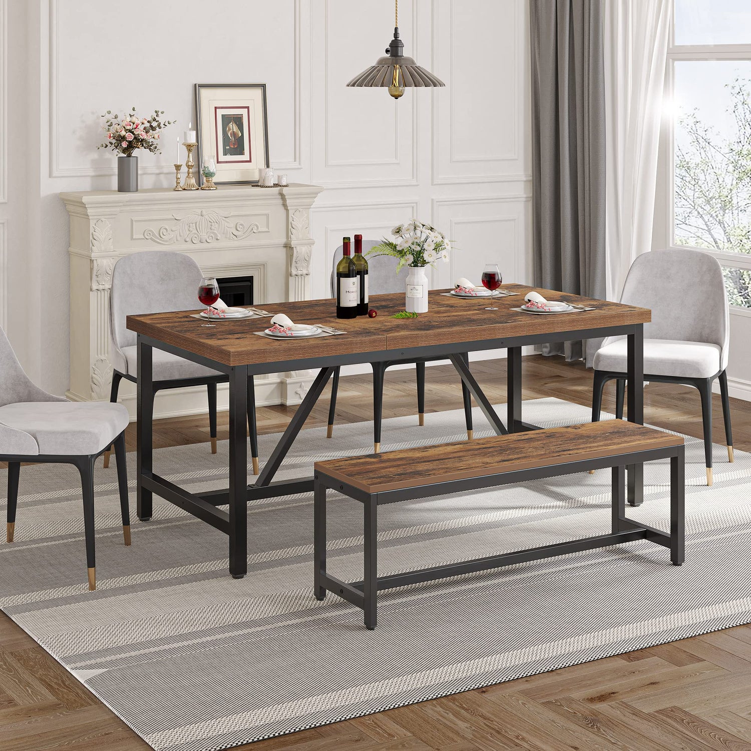 YITAHOME 70.8" Large Kitchen Dining Room Table for 6-8 People, Rustic Brown Farmhouse Industrial Wood Style Rectangle Apartment Dinning Room Dinette YITAHOME