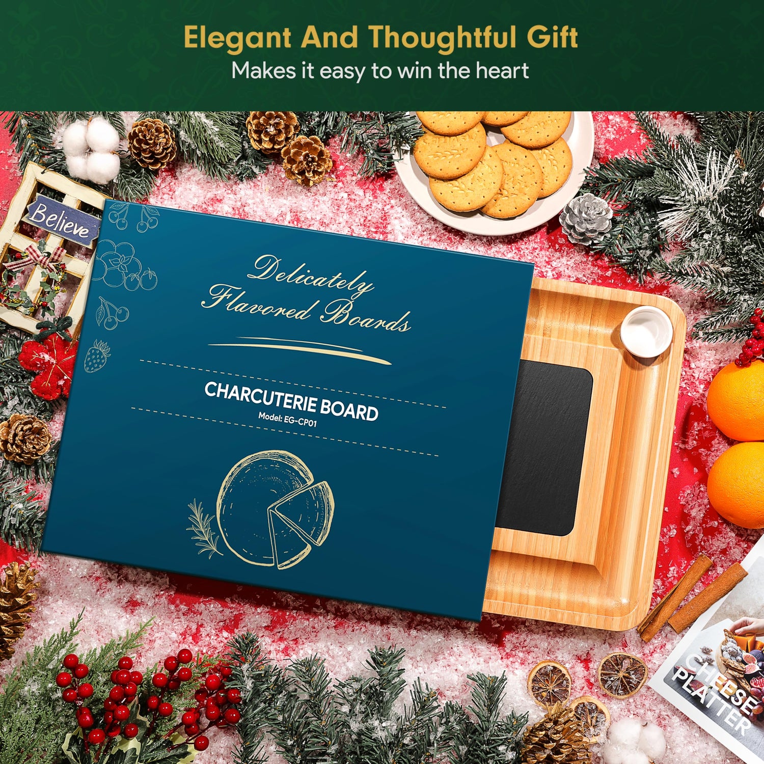 Easoger Large Bamboo Charcuterie Board with 2 Drawers, Knife and Bowls - Unique Housewarming, Wedding and Bridal Gift Easoger