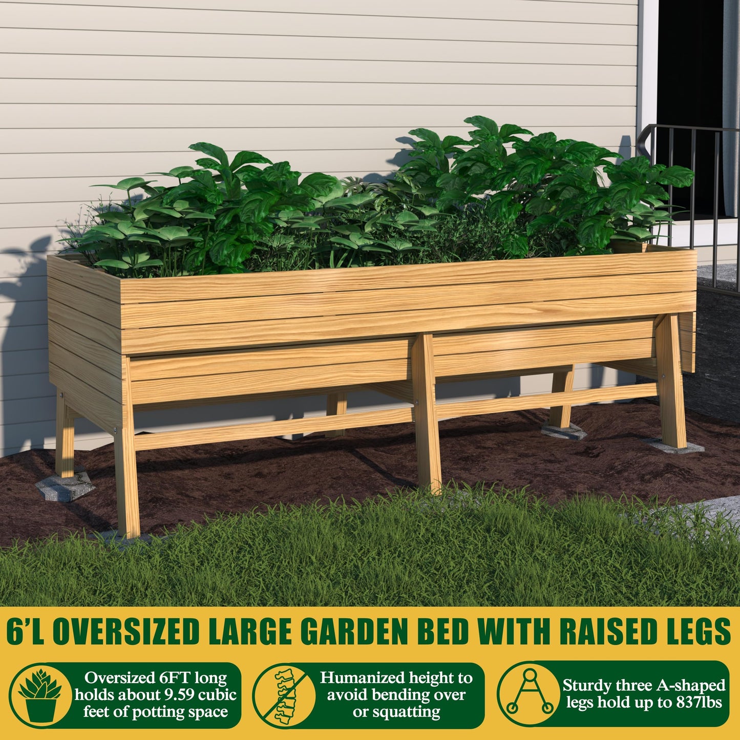 MUPATER Raised Garden Bed Outdoor for Vegetables with Legs, Large Elevated Garden Planter Box Wooden with Liner Design for Herbs, Natural - WoodArtSupply