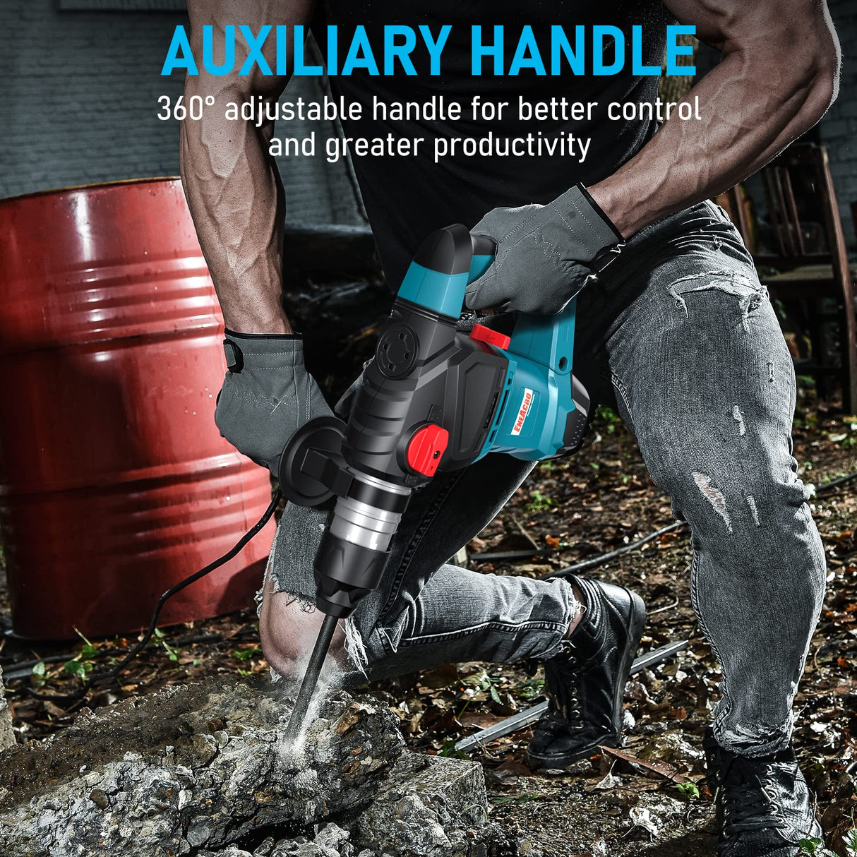 ENEACRO 1-1/4 Inch SDS-Plus 12.5 Amp Heavy Duty Rotary Hammer Drill, Safety Clutch 3 Functions with Vibration Control Including Grease, Chisels and ENEACRO