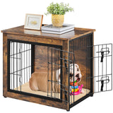 Yaheetech 27.5'' Dog Crate Furniture with Cushion Wooden Dog Crate with Double Doors/Adjustable Feet Side End Table for Small/Medium Dogs, 27.5" L x Yaheetech