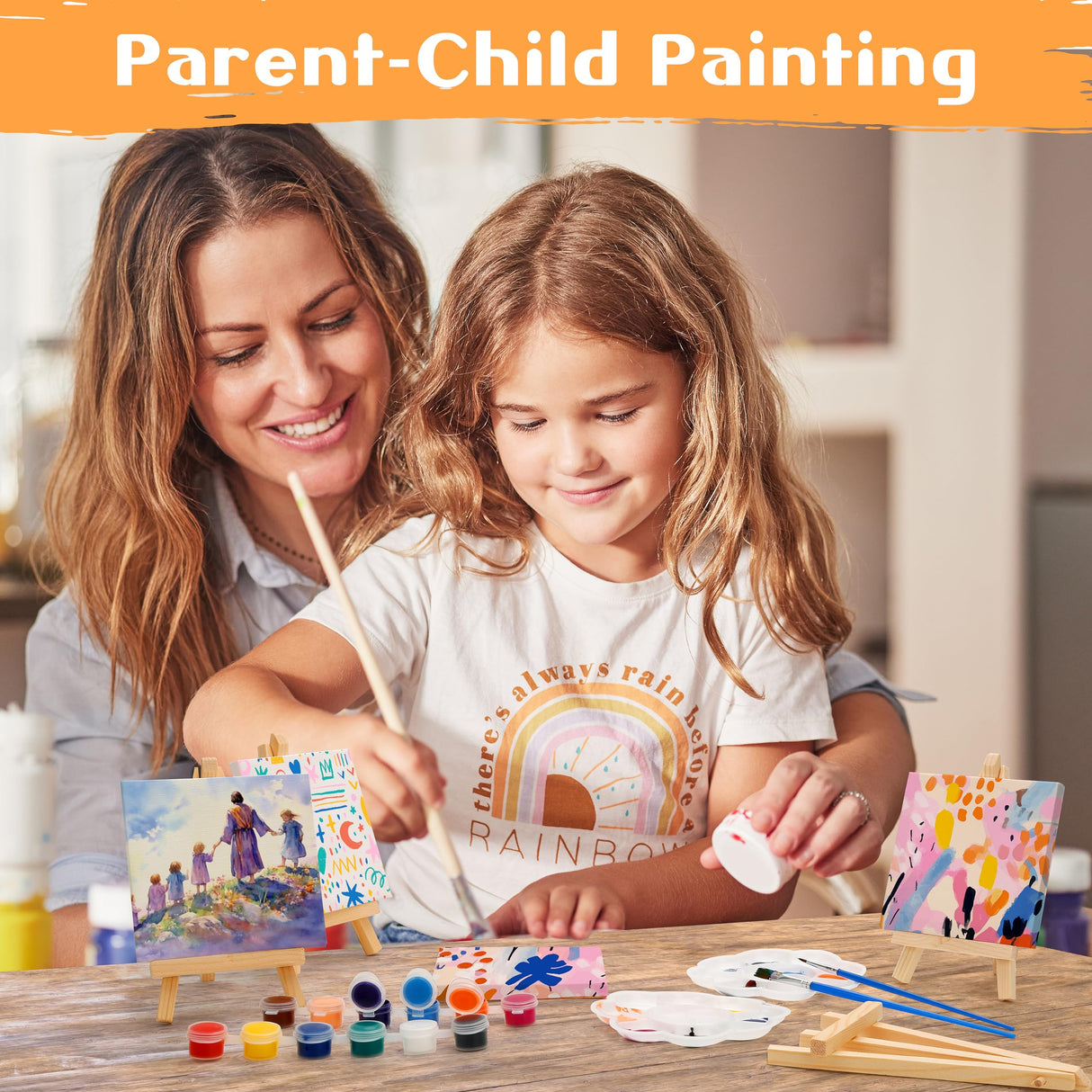 Auihiay 12 Sets Mini Canvases for Painting, Art Canvas Painting Kit with 4 x 4 Inch Mini Canvas and Stretched Easel, Acrylic Paint, Brush, Palette, Auihiay