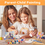 Auihiay 12 Sets Mini Canvases for Painting, Art Canvas Painting Kit with 4 x 4 Inch Mini Canvas and Stretched Easel, Acrylic Paint, Brush, Palette, Auihiay