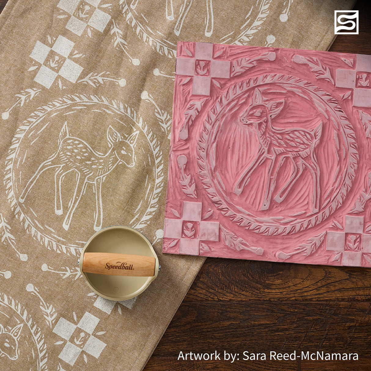 Speedball Block Printing Baren - Comfortable Wooden Handle, Made in the USA - 4 Inches Speedball