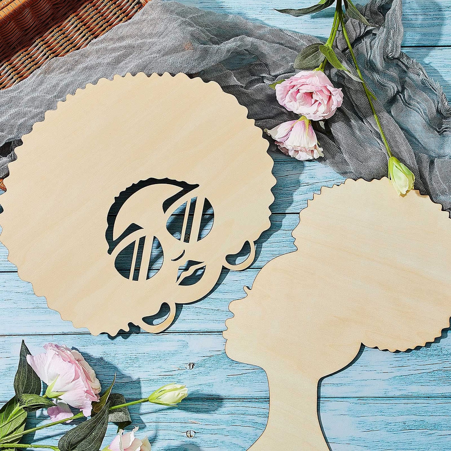 2 Pieces African Girl Wooden Cutouts DIY Wooden Template Silhouette Mother and Child Wreath DIY Template Head Wooden Silhouette for DIY Mother's Day Jetec