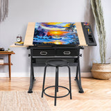 NOVA MICRODERMABRASION Adjustable Height Drafting Desk Drawing Table Tiltable Tabletop for Reading, Writing Art Craft w/Stool and Drawers Nova Microdermabrasion