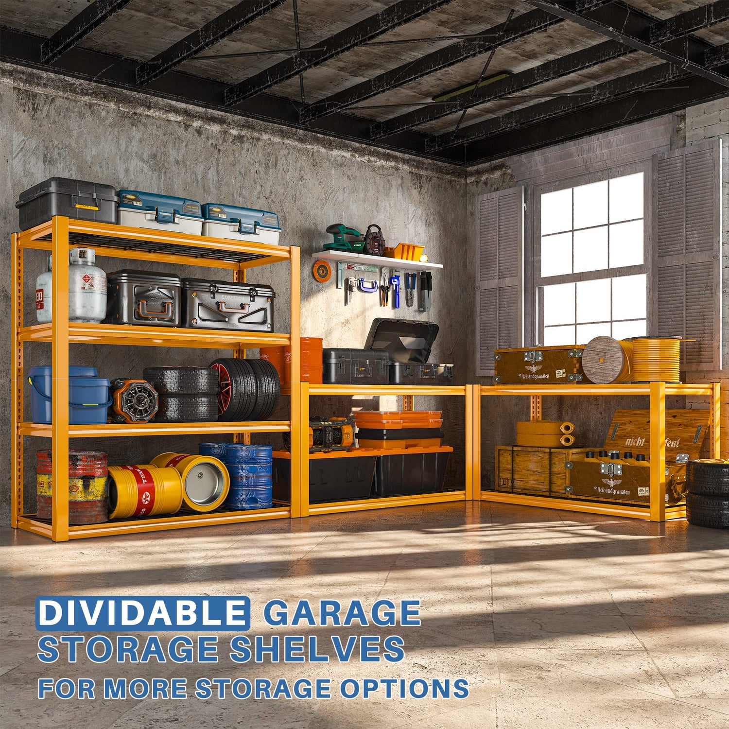 REIBII 40" W Garage Shelving Load 2200LBS Garage Storage Shelves Heavy Duty Shelving Adjustable Metal Shelving Unit for Garage Shelves Industrial REIBII