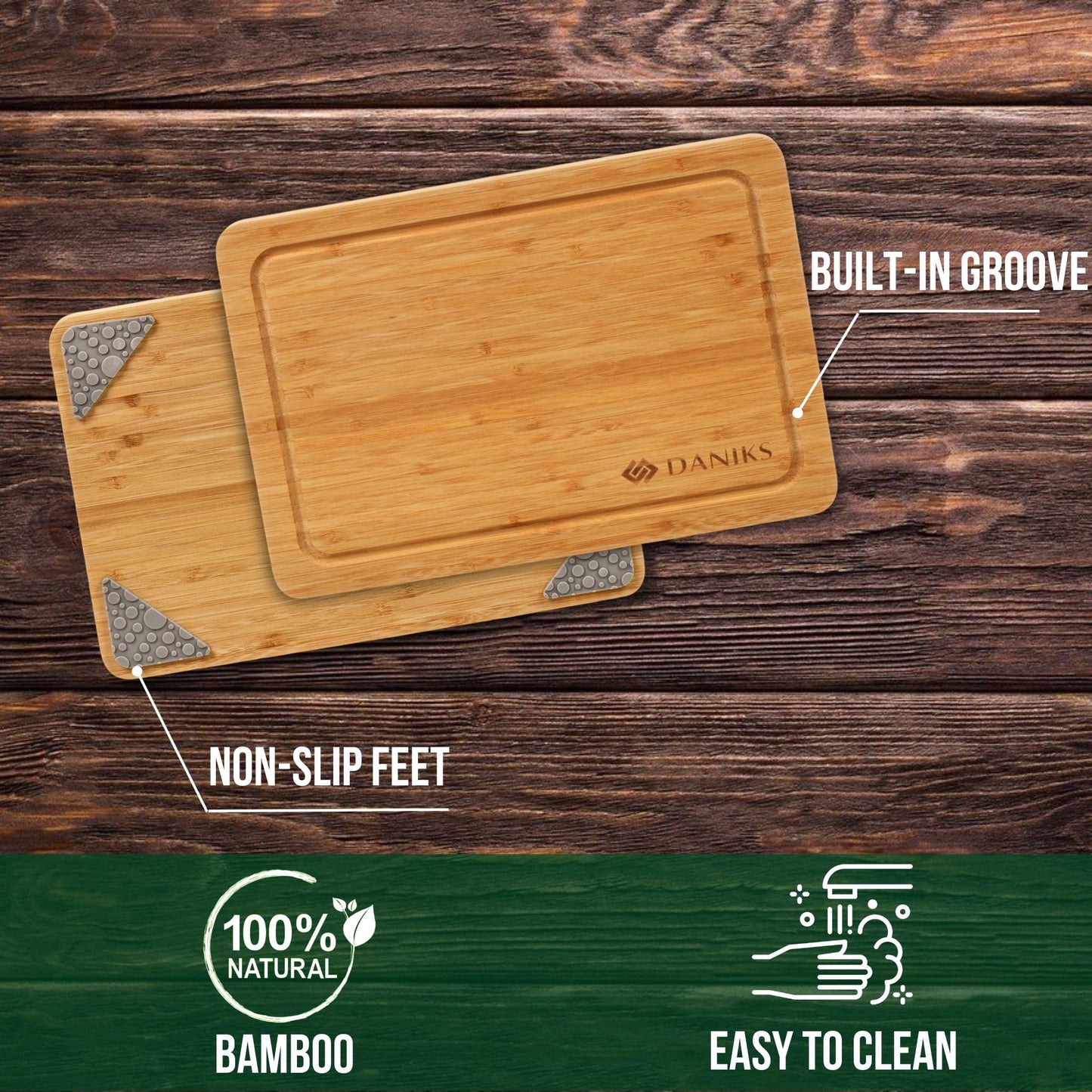 Daniks 100% Organic Bamboo Cutting Board for Kitchen | Heavy Duty Wood Chopping Board | Extra-Thick Cutting Board for Serving, Meat and Veggies | - WoodArtSupply