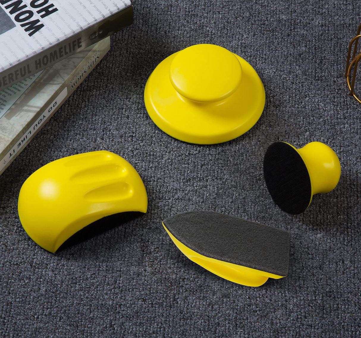 S SATC 4PCS Hook and Loop Sanding Block Included 1 Cleaning Brush 5 Inch Round and Mouse Sanding Block Meant for Wood Furniture Restoration Home Arts S SATC