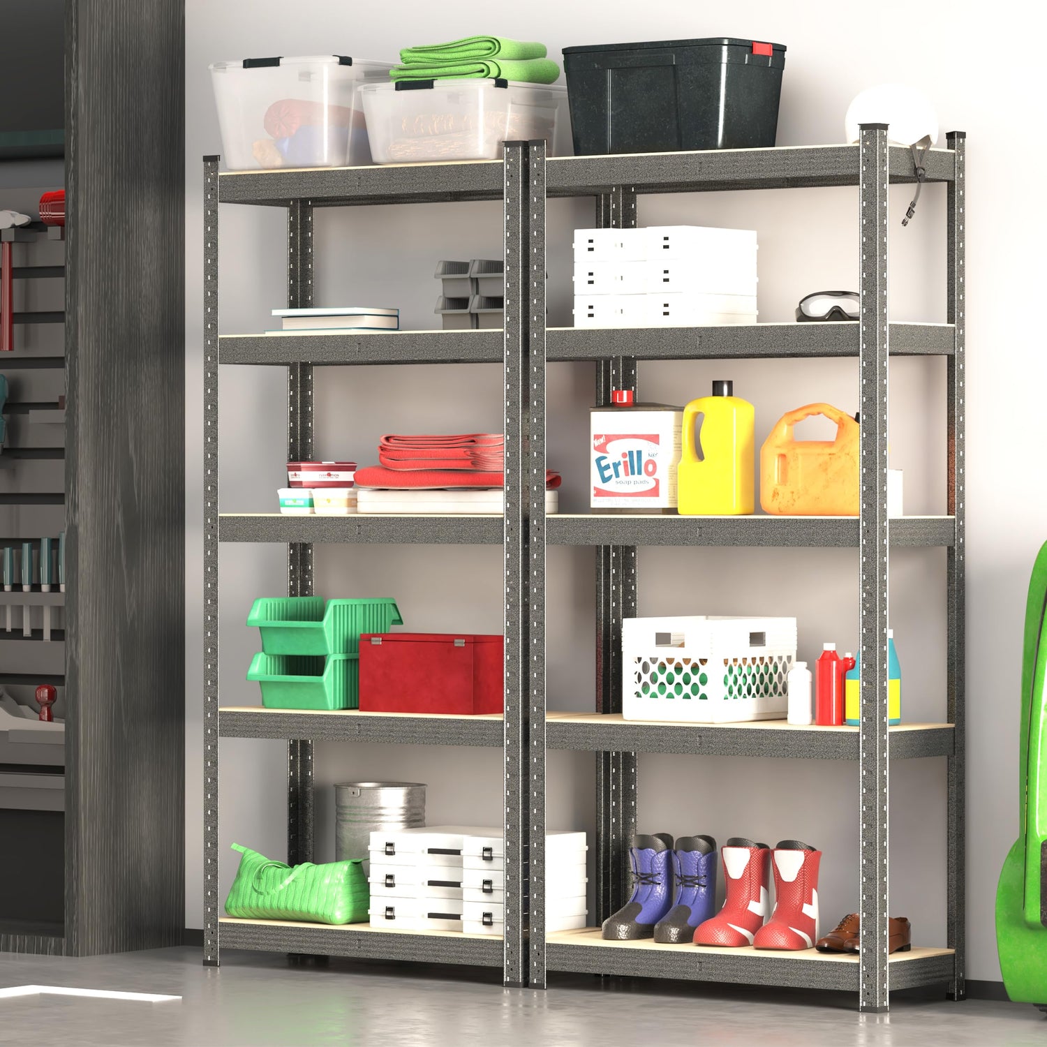 PrimeZone 2 Packs 28" W x 12" D x 59" H Garage Storage Shelves, 5 Tier Adjustable Storage Shelving Unit, Utility Standing Shelf Rack Organizer for PrimeZone