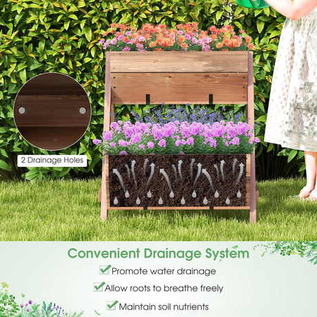 Giantex Vertical Raised Garden Bed, 3 Wood Planter Boxes for Flower Vegetable Fruit Herb, Freestanding Garden Planter with Drain Holes, Elevated Giantex