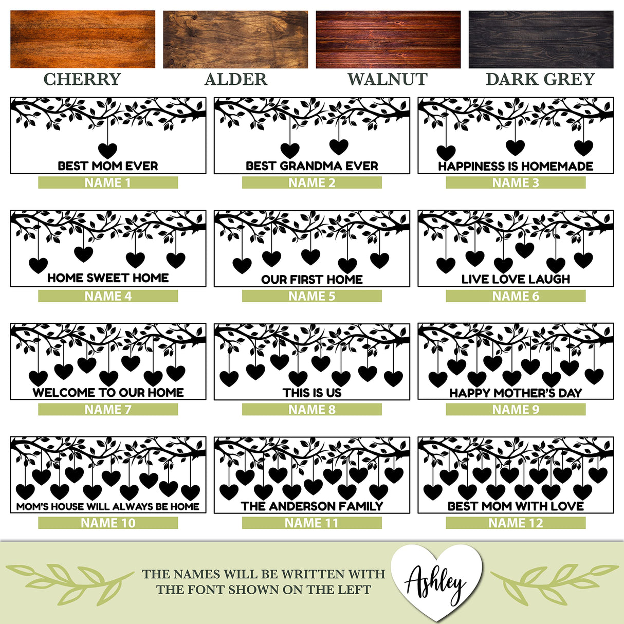 Personalized Family Tree w/Names for Mothers Day Gifts - 4 Colors 7x18in Customized Wood Signs Decor for Best Mom Ever Mother Gifts Custom Mommy Generic