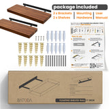 BATODA Set of 2 17" Acacia Wood Floating Shelves Wall Mounted – Rustic Farmhouse Wooden Wall Storage Shelf for Bedroom, Kitchen, Home Décor - BATODA