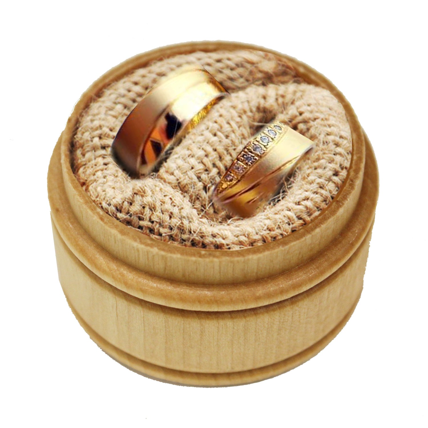 The Wedding Party Store, Custom Engraved Ring Box Holder - Personalized Rustic Round Wood Ring Bearer Wedding Box The Wedding Party Store