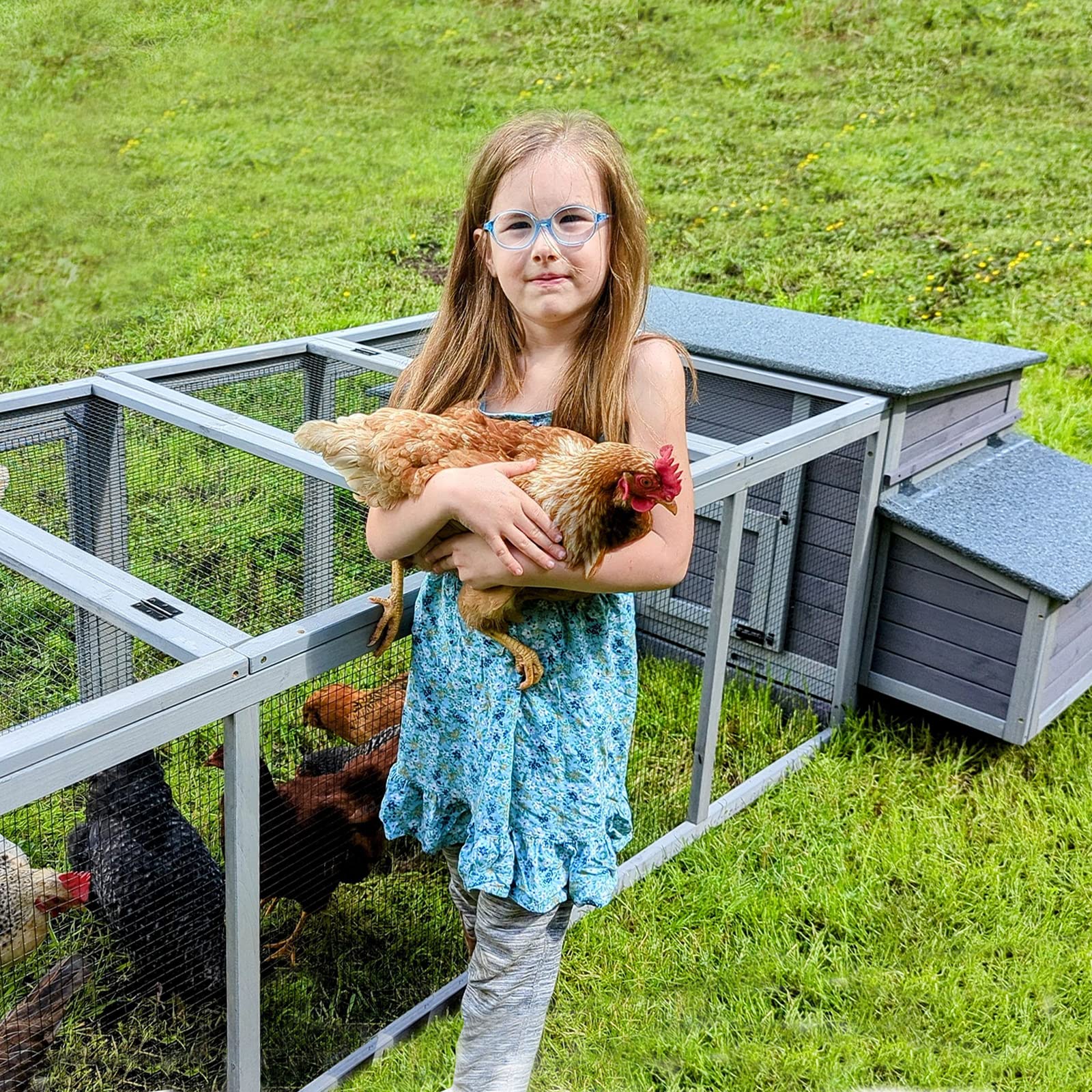 Aivituvin Chicken Coop Wooden Hen House Two Nesting Box with Large Run Outdoor Rabbit Hutch Bunny Cage Poultry Coop Suit for 4-6 Chickens - WoodArtSupply