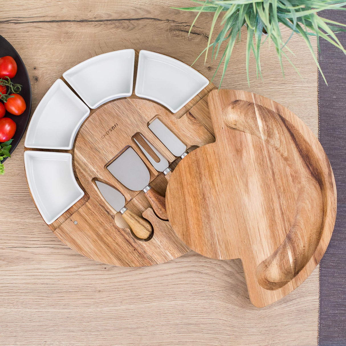 Charcuterie Cheese Board and Platter Set - Made from Acacia Wood - US Patented 13 inch Cheese Cutting Board and Knife for Entertaining and Serving - ChefSofi