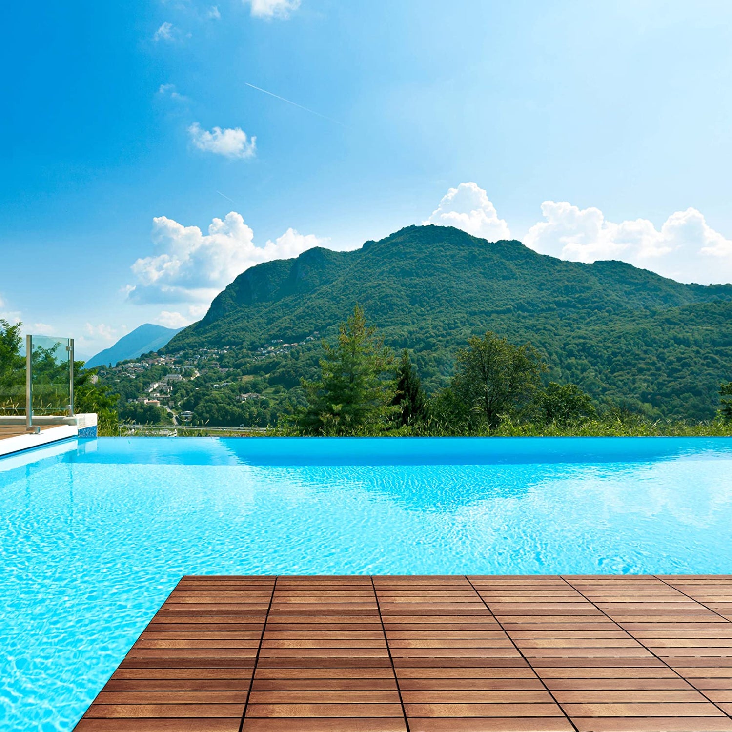 Interlocking Deck Tile (Pack of 10, 12"x12") Acacia Hardwood Deck Tile, Interlocking Patio Tile in Solid Acacia Wooden Oiled Finish Waterproof all RAKYTO