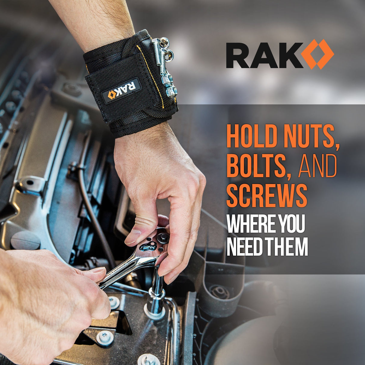 RAK Magnetic Wristband for Holding Screws, Nails and Drill Bits for Men - Made from Premium Ballistic Nylon with Lightweight Powerful Magnets - RAK