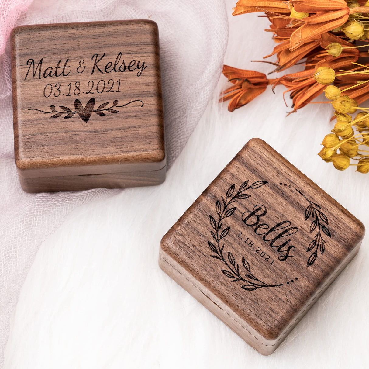 KWOOD Custom Wedding Ring Box, Wooden Ring Box, Square Double Ring Box, Engagement Ring Box, Ring Box Holder, Proposal Ring Box, Wedding Ring Box KWOOD