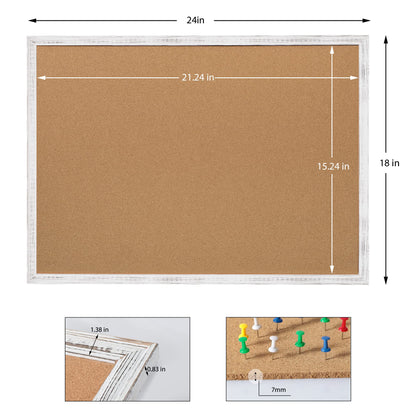 Board2by Cork Board Bulletin Board 24 x 18 Inches, White Wood Framed Corkboard, Office Board for Wall Decorative, Large Wall Mounted Notice Pin Board - WoodArtSupply