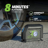 Slime 40050 Tire Inflator, Portable Car Air Compressor, with Analog 100 psi Dial Gauge, Long Hose and LED Light, 12V, 8 min Inflation Slime