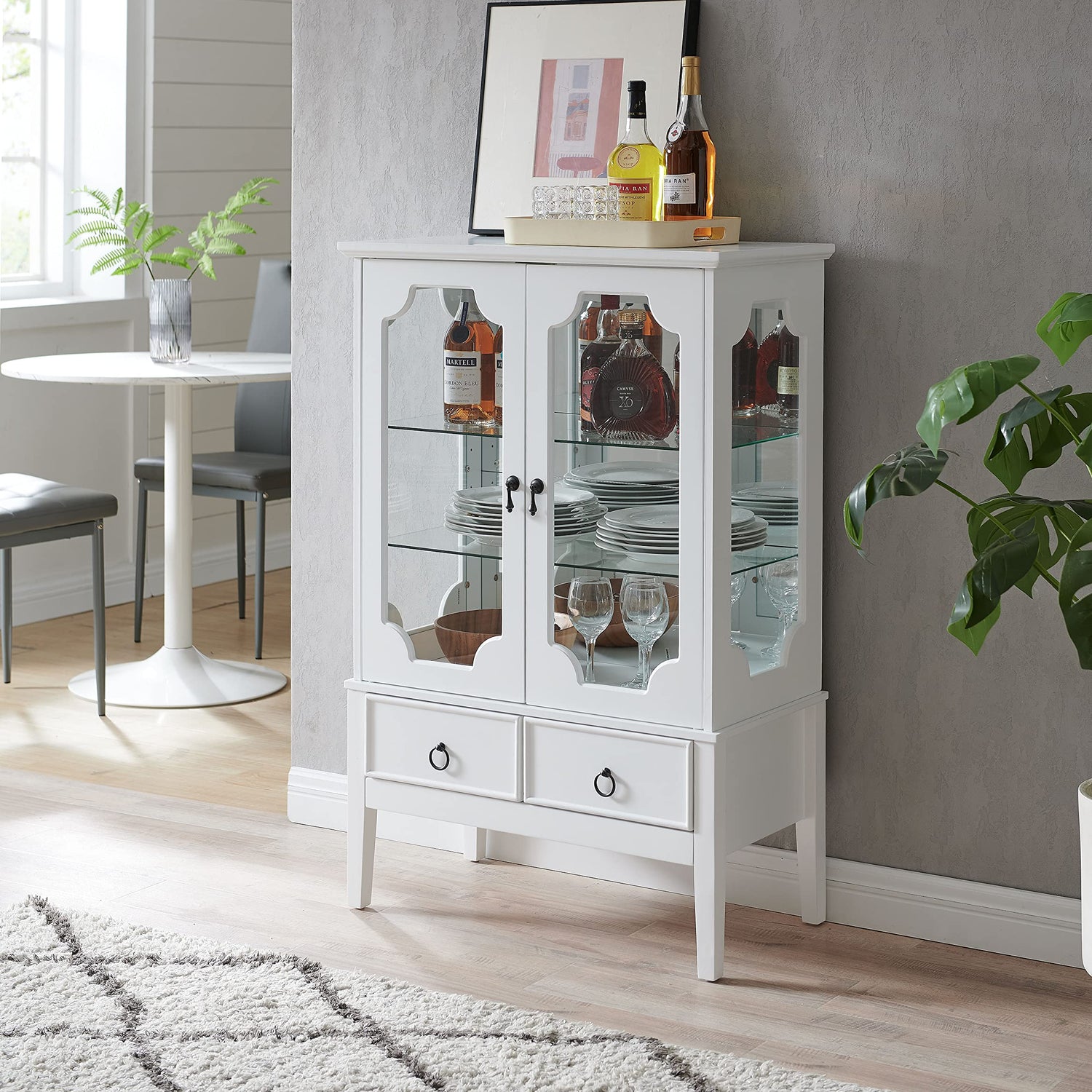 Kings Brand Furniture - Versailles Curio Display Storage Accent Cabinet with Glass Shelves (White) Kings Brand Furniture