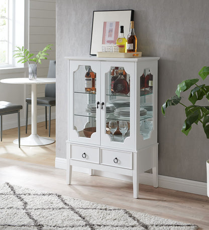 Kings Brand Furniture - Versailles Curio Display Storage Accent Cabinet with Glass Shelves (White) - WoodArtSupply