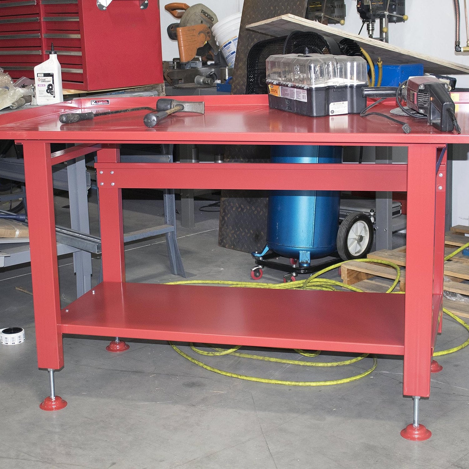 K Tool International 75111 60" x 34" Heavy Duty Work Table for Garages, Repair Shops and DIY, 1200 lb., 31" Height, Raised Edges, Bottom Shelf, K Tool International