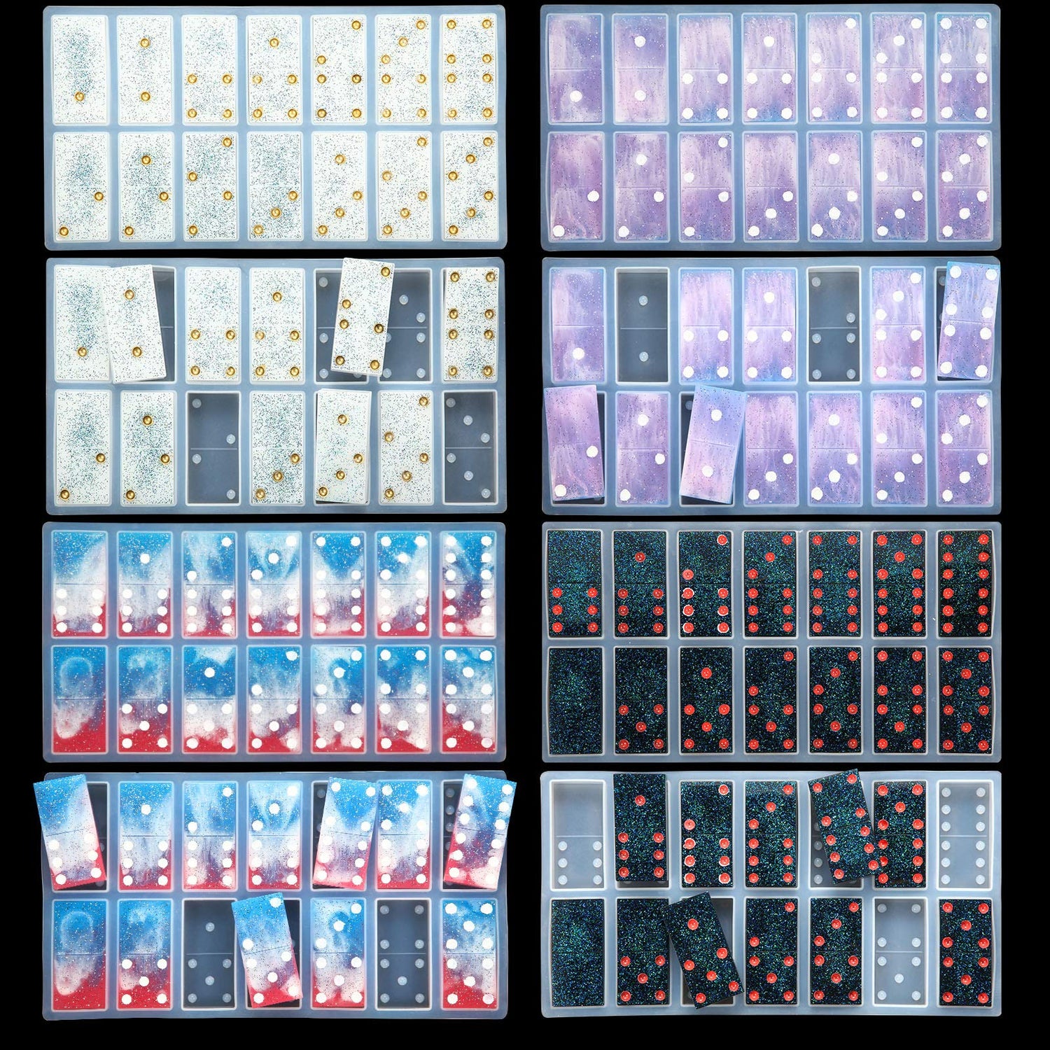 Patelai 3 Sets Domino Resin Molds Silicone Resin Domino Games Mold Dominoes Mold for Resin 28 Cavities with Dots Epoxy Resin Casting Molds Silicone Patelai