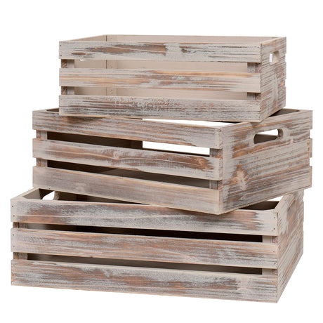 SENRYEE Large Size Wood Crates For Storage,Decorative Vintage Walnut Wooden Crates For Display,Set Of 3 Rustic Wooden Crate. (walnut) SENRYEE