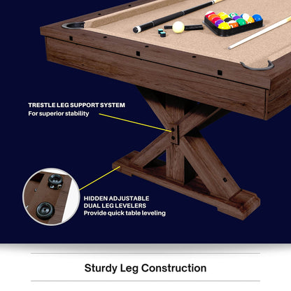 Freetime Fun 7 FT 3 in 1 Multi Game Pool Table with Dining Top Pool Table Ping Pong Table Combo, Includes Pool Table Accessories and Tennis Paddles - WoodArtSupply