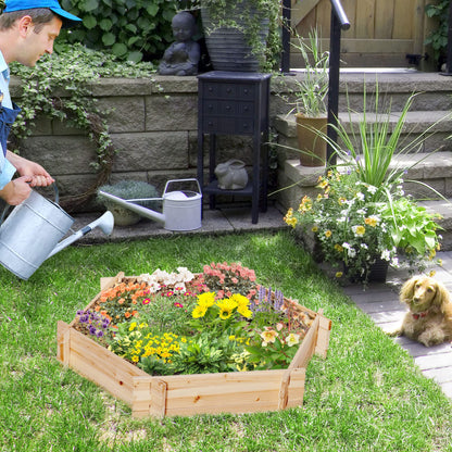 Outsunny Wooden Raised Garden Bed, Hexagon Screwless Planters for Outdoor Plants, Vegetables, Flowers, Herbs, 39" x 36" x 6", Natural Wood - WoodArtSupply