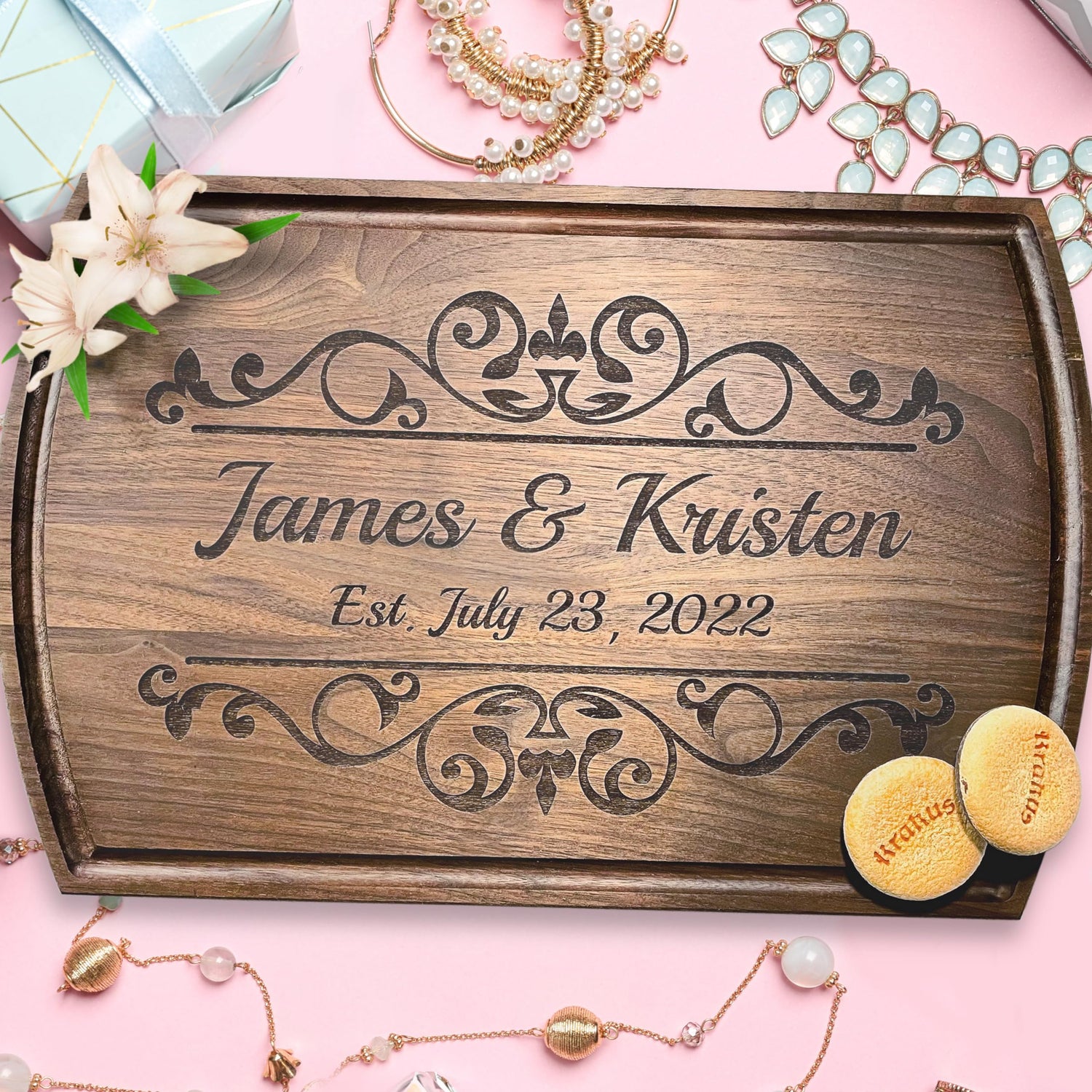 Personalized Wood Cutting Board Handmade in USA – Best Serves as Cheese board, Serving tray, Chopping board, Charcuterie board – Unique Wooden Gift Viva Leather