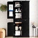 IRONCK Kitchen Pantry 72" Height,Storage Cabinet with Drawer, 4 Adjustable Shelves, Barn Doors, Freestanding Cupboard, Black IRONCK