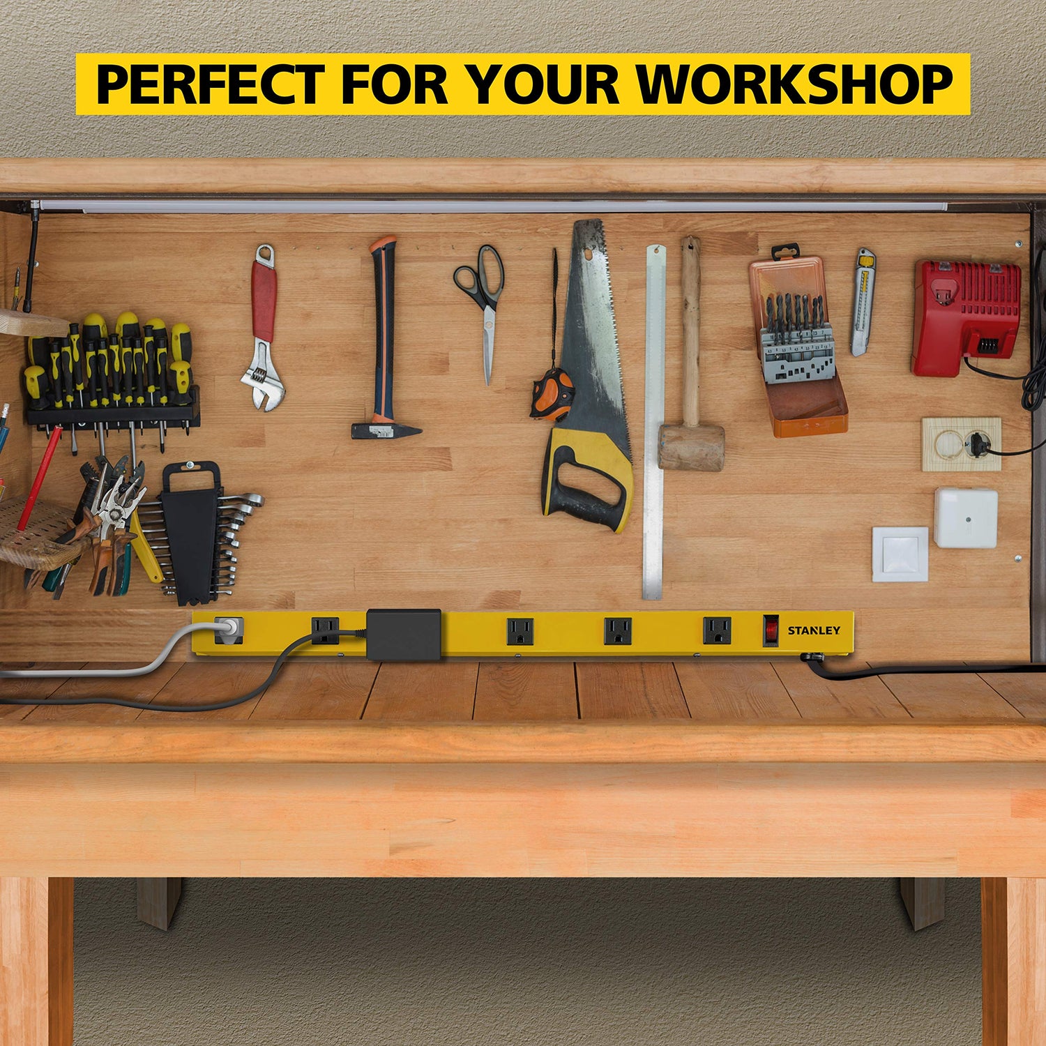 Stanley 31613 NCC31613 ShopMAX Pro 6-Outlet Surge-Protector Power Bar, 4-Foot Cord, Yellow Stanley