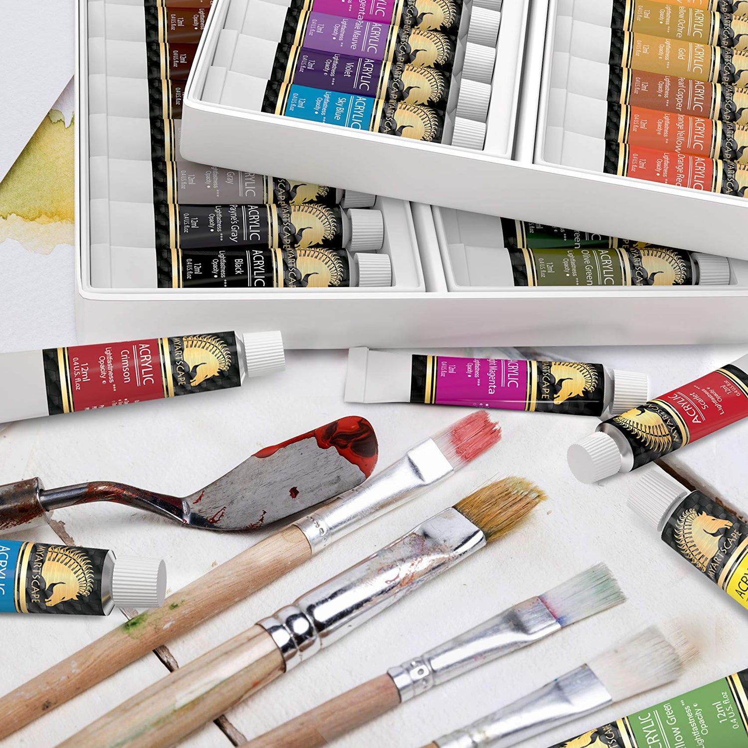 MyArtscape Acrylic Paint Set - 48 x 12ml Tubes - Lightfast - Heavy Body - Non Fading - Vibrant Colors - Artist Quality Painting Supplies - MyArtscape